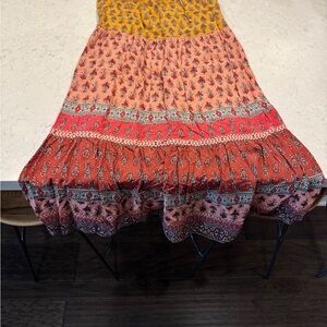 Knox Rose Mixed Floral Tiered Maxi Skirt in Yellow, Coral and Pink